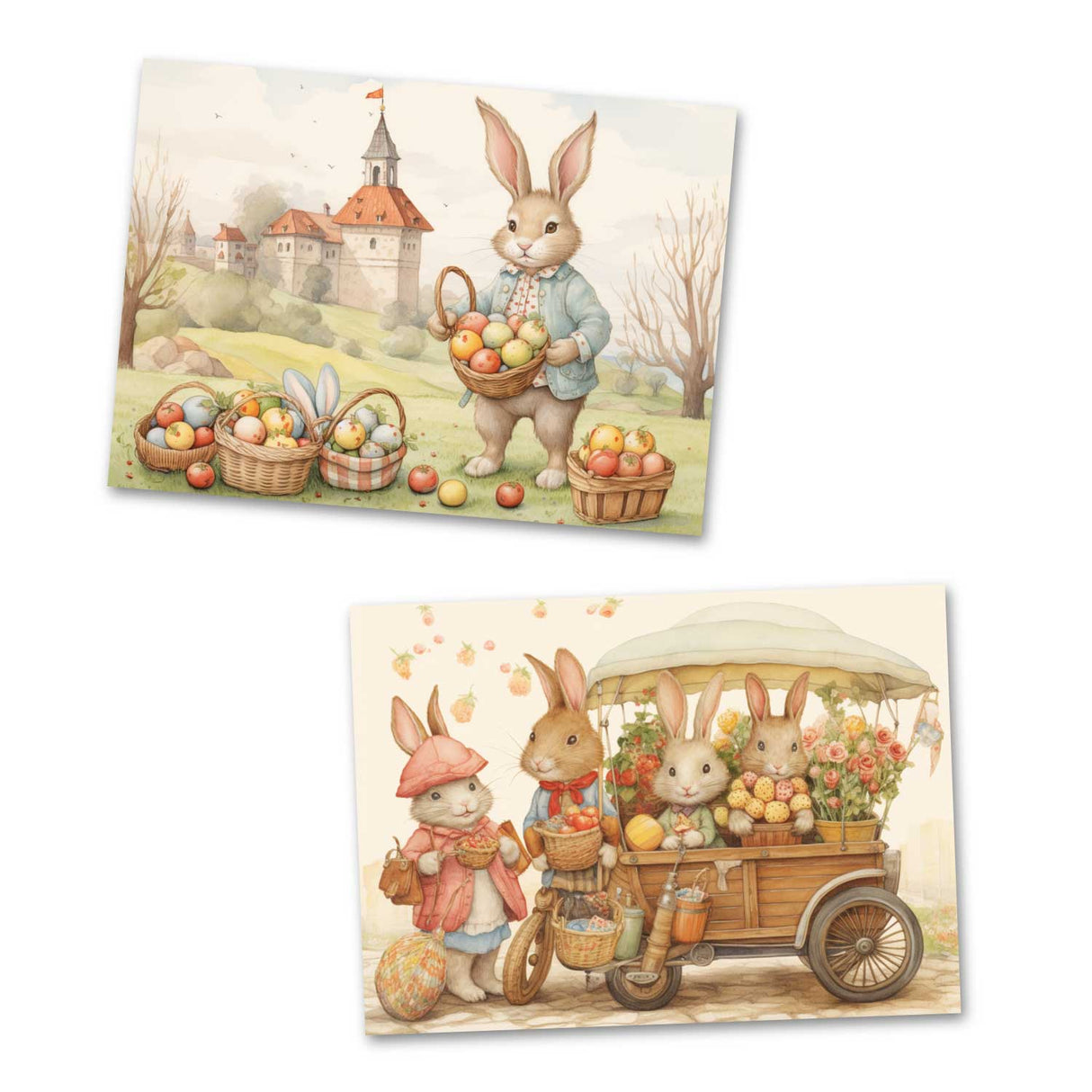 Ostern Kinder und Osterhasen Karten Set (10 Karten) | Märchenhafte Ostern | Geschenk | kinderbuch Zeichnungen Osterhase Ostereier