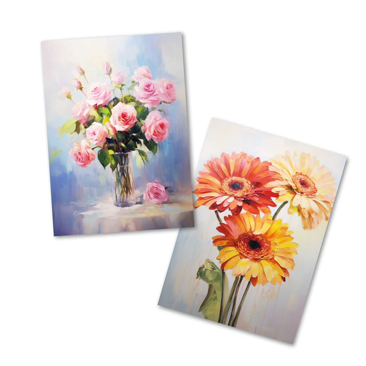 Blumen Postkarten A6 Set (10 Cards) Blumensträuße Ölgemalt Reprint I digital Painting I Neutrale Grusskarten mit Blumenstrauss