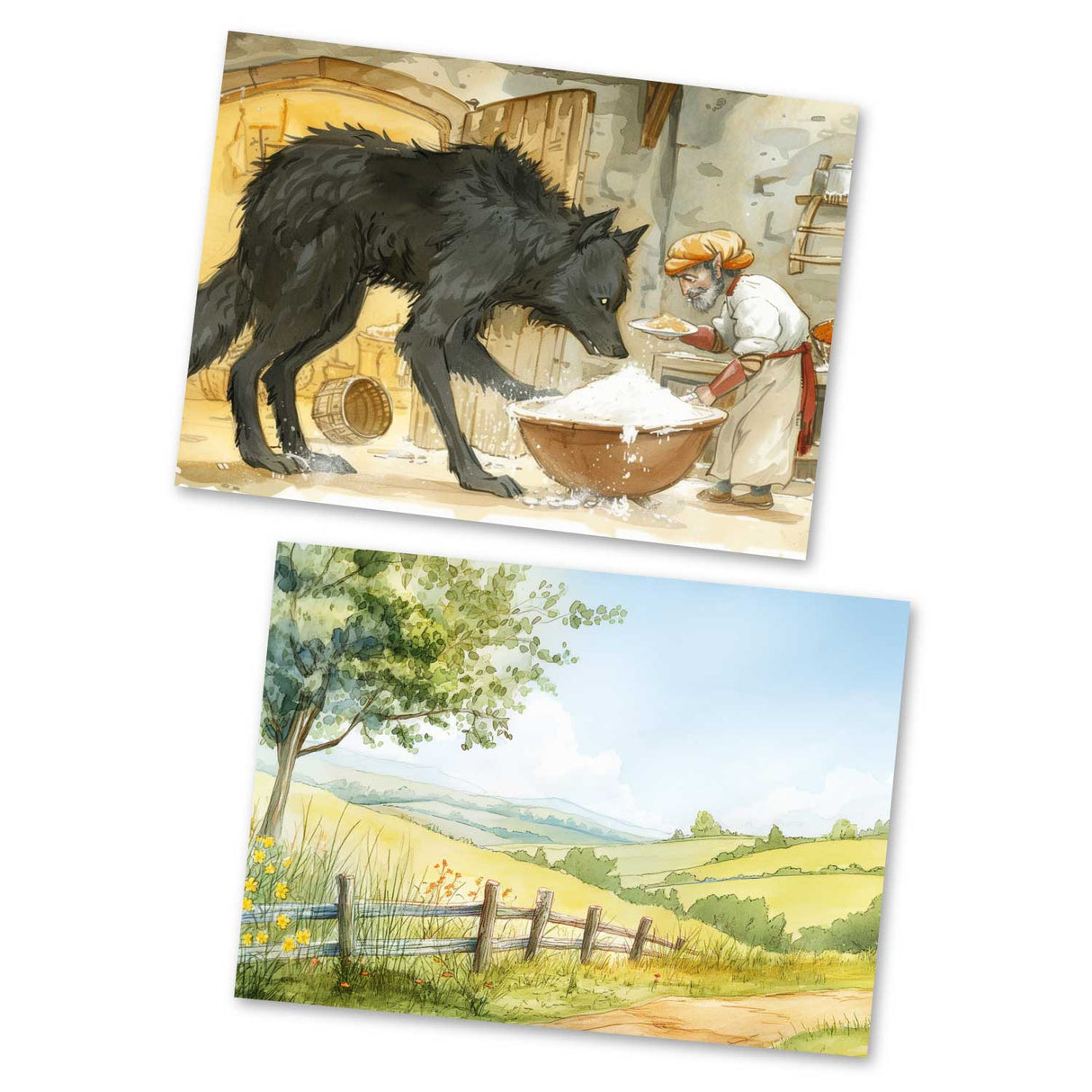 Der Wolf und die sieben jungen Geißlein Karten Set A6 (15 Cards) Illustriertes Märchen I von den Brüdern Grimm im Original I Vintage Karten