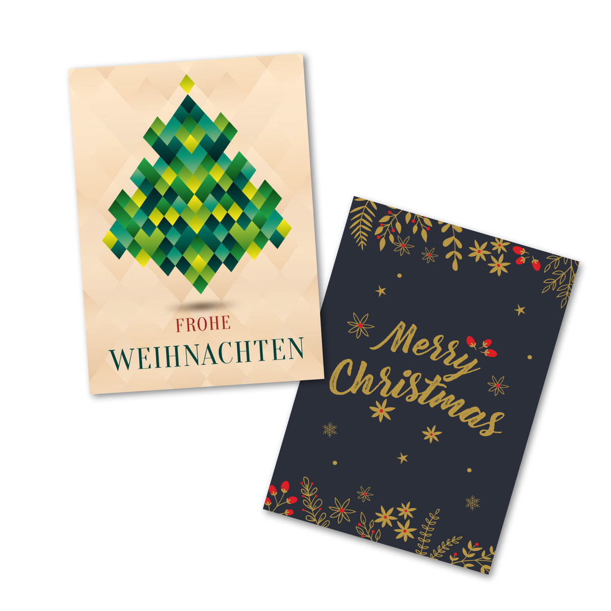 Klassische Weihnachts-, Grußkarten Set (10 Karten) | Grafische Weihnachtskarten | Geschenk | Grußbotschaft | Postkarte | minimalistisch Weihnachtsfest
