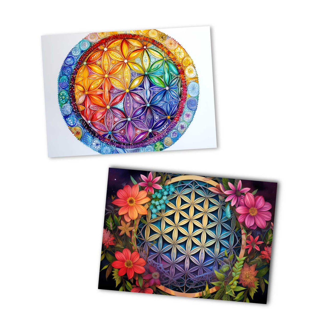 Colorful Flower of Life Card Set (10 cards) | Flower of Life | Poison | Wall Decoration | Image Deco Spiritual | decoration