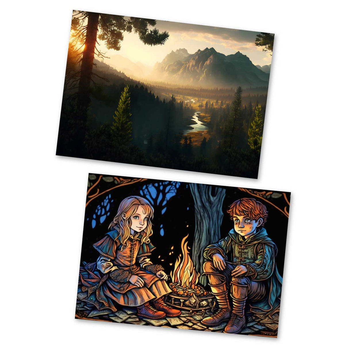 Hänsel und Gretel Karten Set A6 (15 Cards) Illustrierte Märchen Stained Glass I von den Gebrüdern Grimm im Original als kunstvolles Set