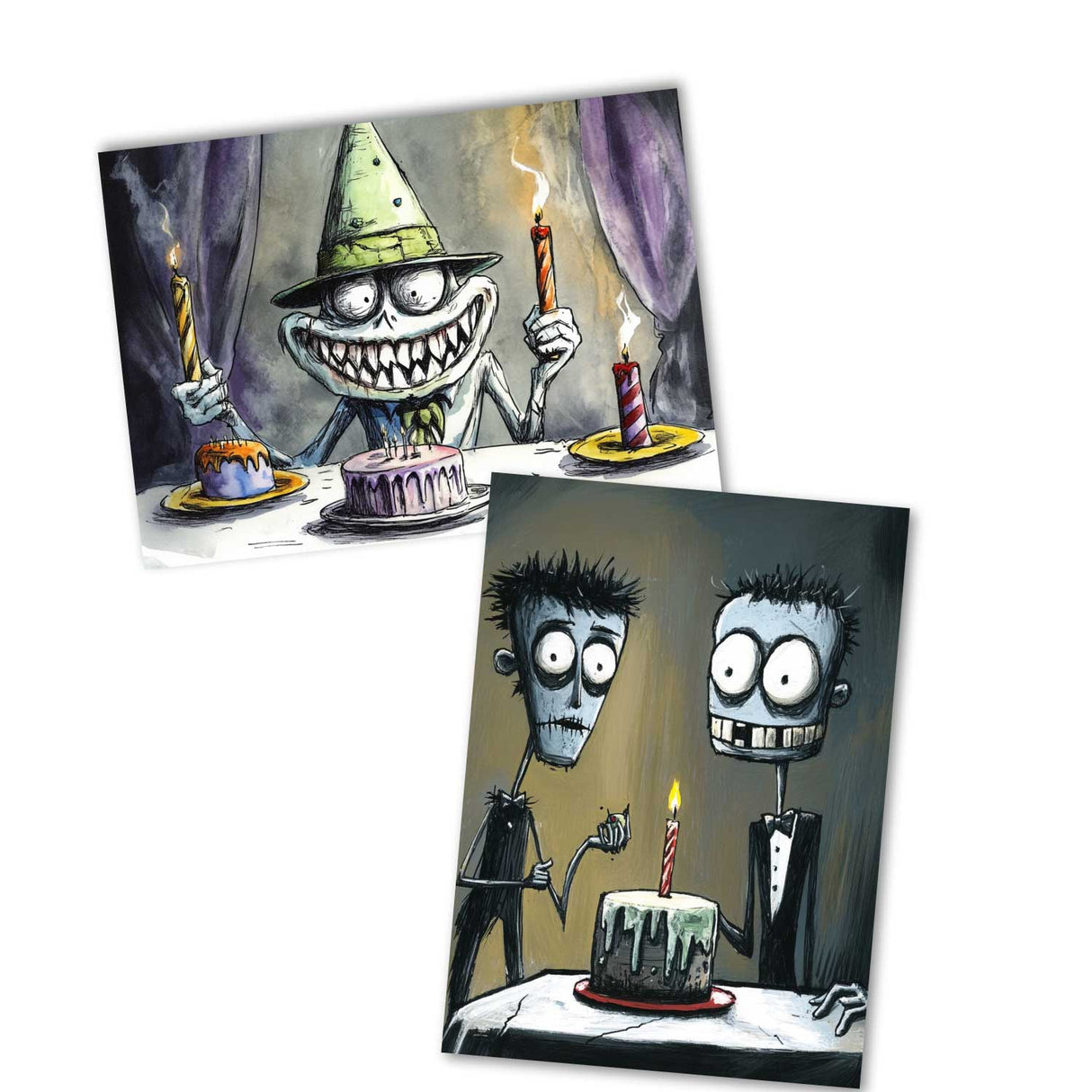 Grusellige Geburtstags Grußkarten Set (10 Karten) | Monster Karten zum Geburtstag | Grußbotschaft im skurillen Tim Burton Style