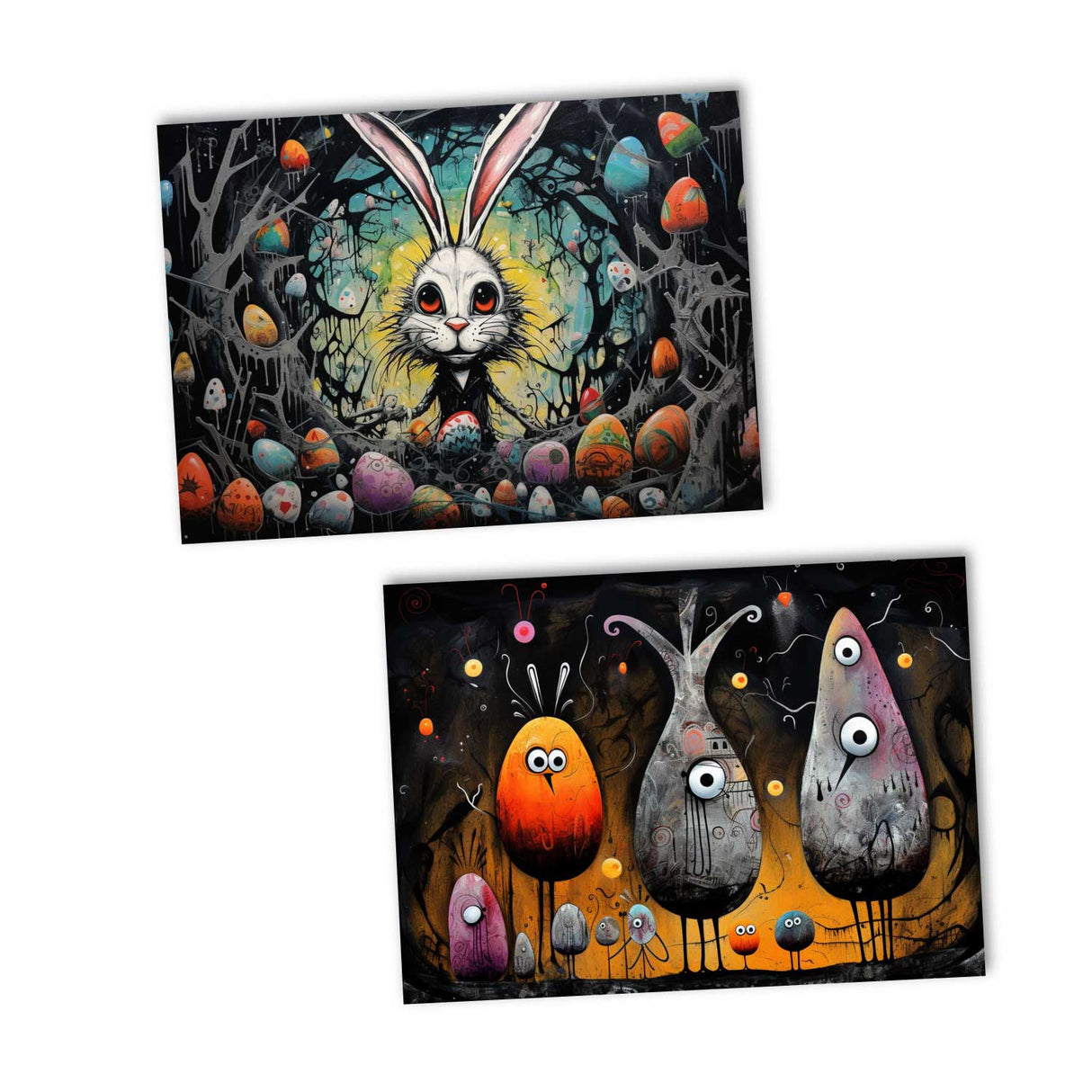 Ostern: Schaurig schöne Oster Grußkarten Set (10 Karten) | Kunstvolle grusselige Osterkarten | Karte mit Grußbotschaft | Tim Burton Style