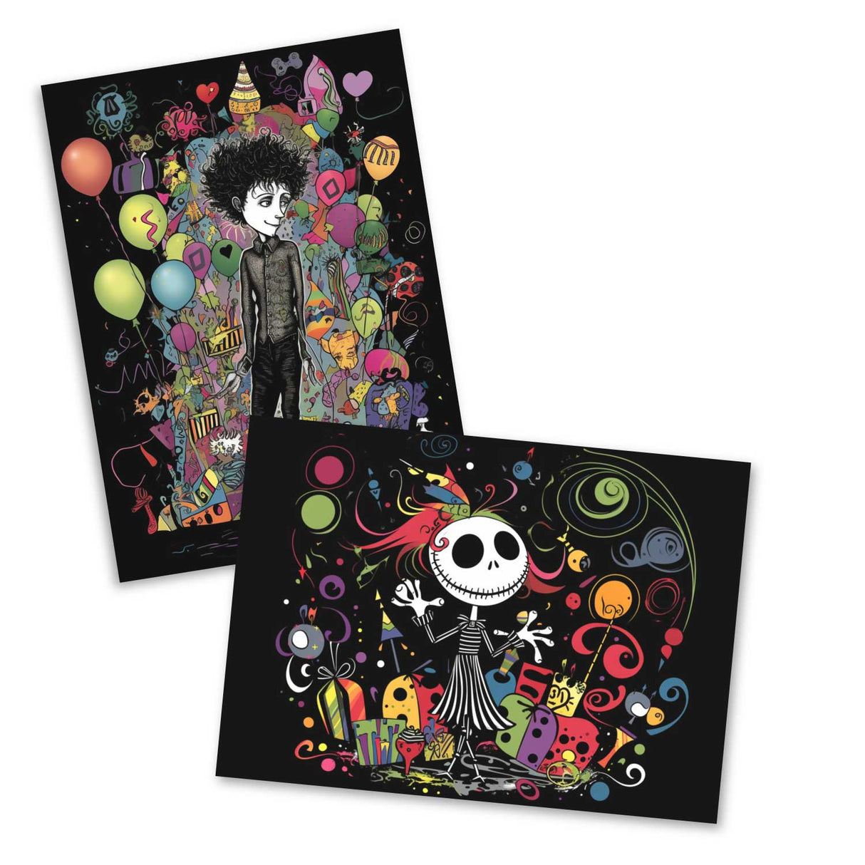 Schaurig schöne Geburtstags Grußkarten Set (15 Karten) | Kunstvolle grusselige Karten zum Geburtstag | Grußbotschaft im Tim Burton Style