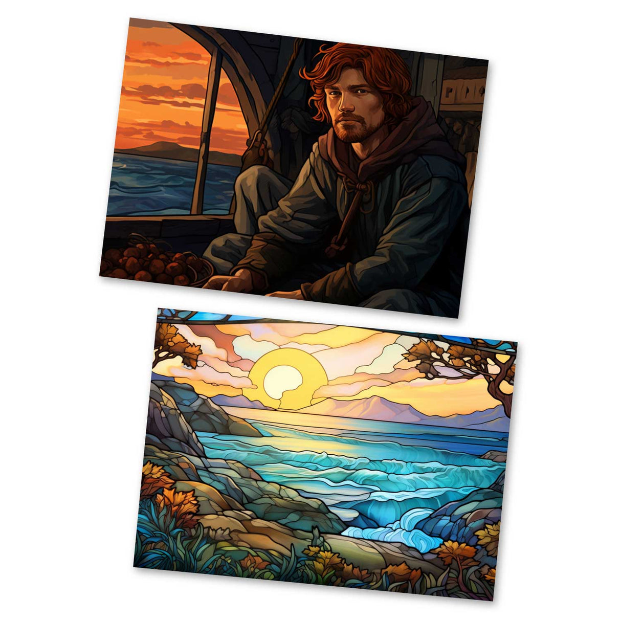 Der Fischer und seine Frau Karten Set A6 (15 Cards) klassisches Illustriertes Märchen I Steinglass Fenster Brüder Grimm I kunstvolles Set