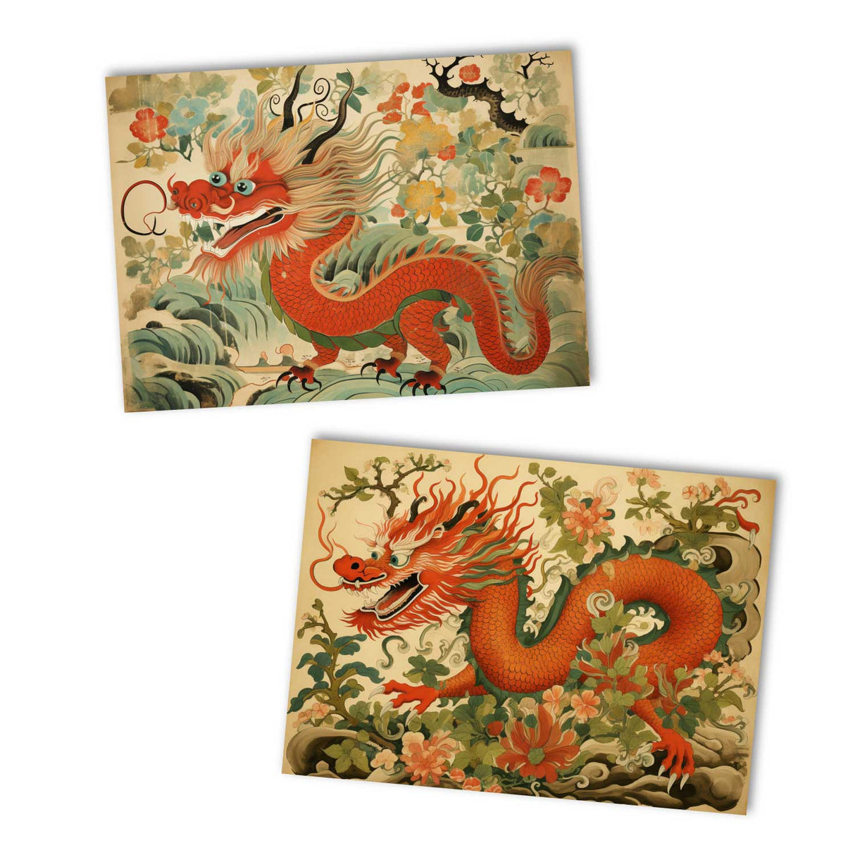 Jahr des Drachen Postkarten A6 Set (10 Cards) Drachen Jahr chinesische Sternzeichen asiatische Kultur I Kunstvolle Drachen Karten