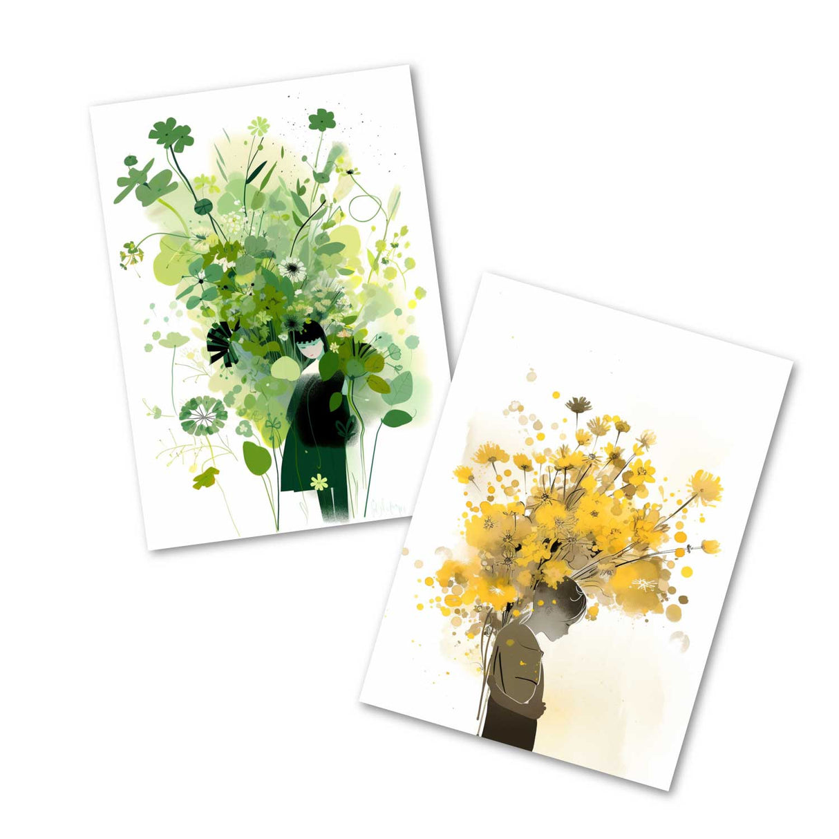 Kunstvolle Blumengrüße Geburtstagskarten - Grußkarten Set (10 Karten) | Aquarell Look | Postkarte oder Klappkarte | Design Aquarell