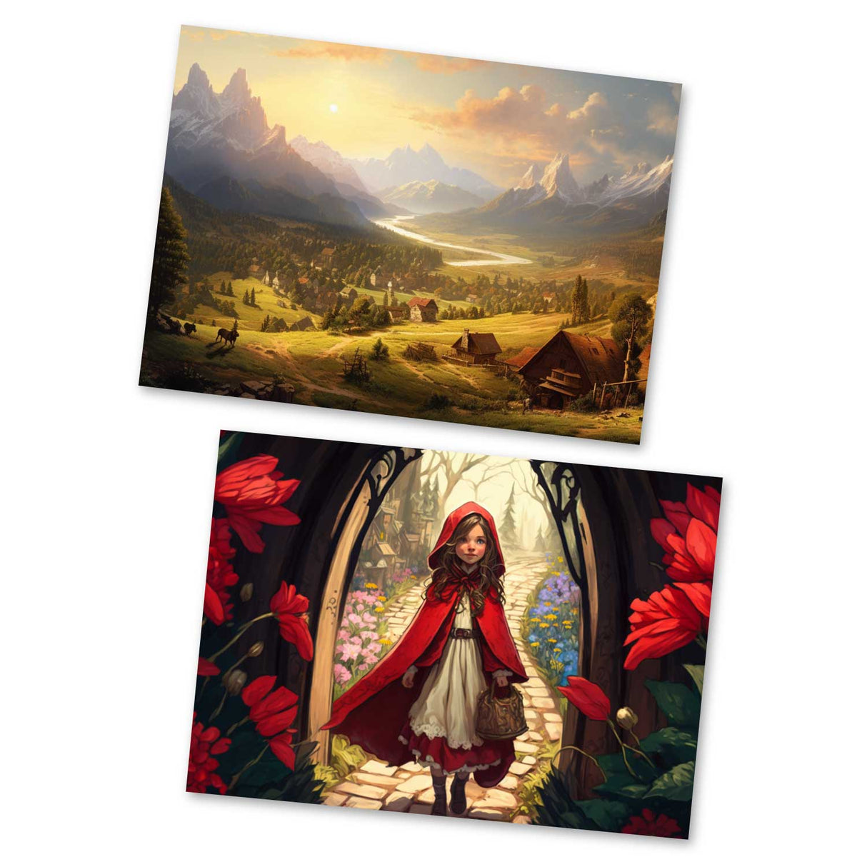 Rotkäppchen (15 Cards) Illustrierte Märchen Stained Glass I von den Gebrüdern Grimm im Original als kunstvolles Set