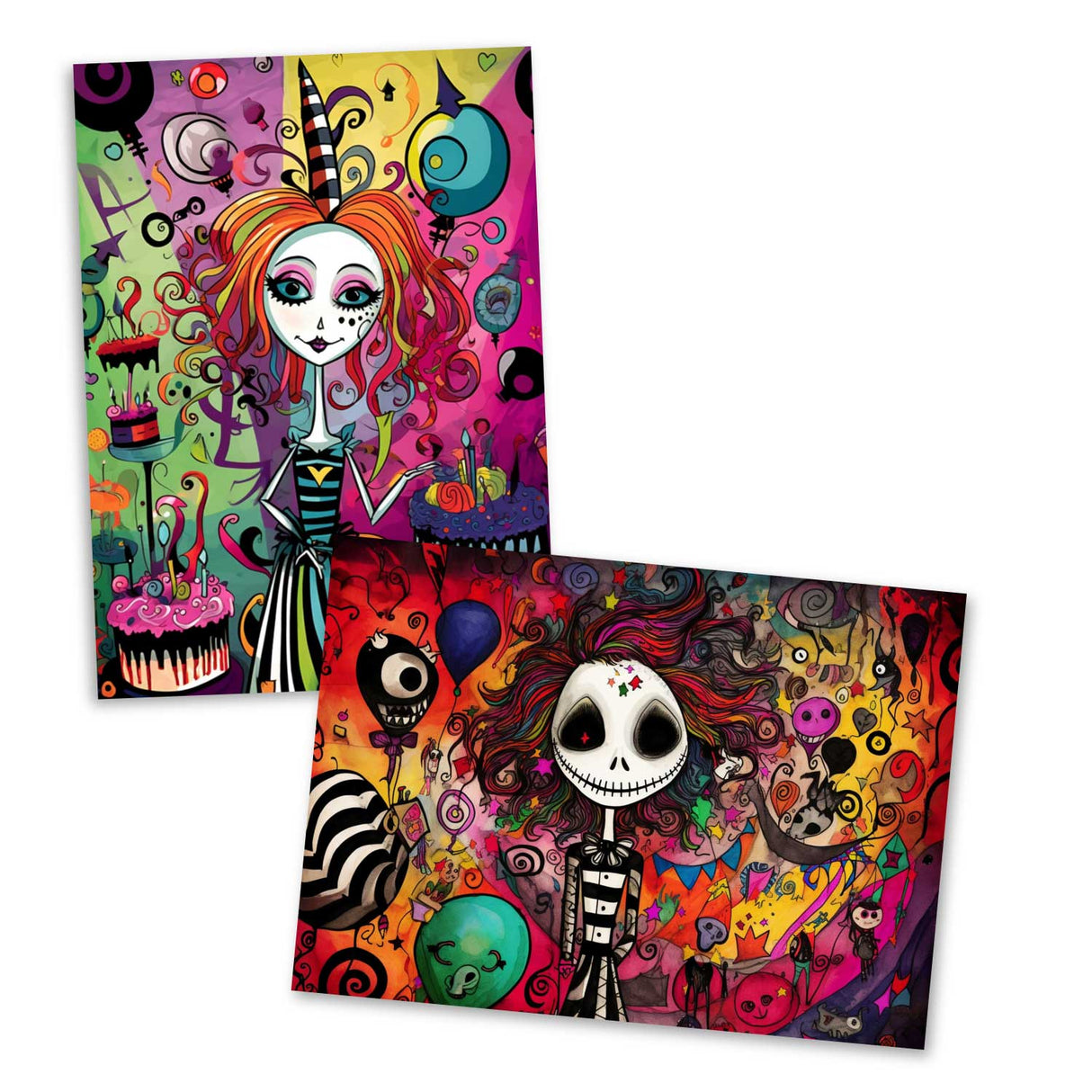 Schaurig schöne Geburtstags Grußkarten Set (15 Karten) | Kunstvolle grusselige Karten zum Geburtstag | Grußbotschaft im Tim Burton Style