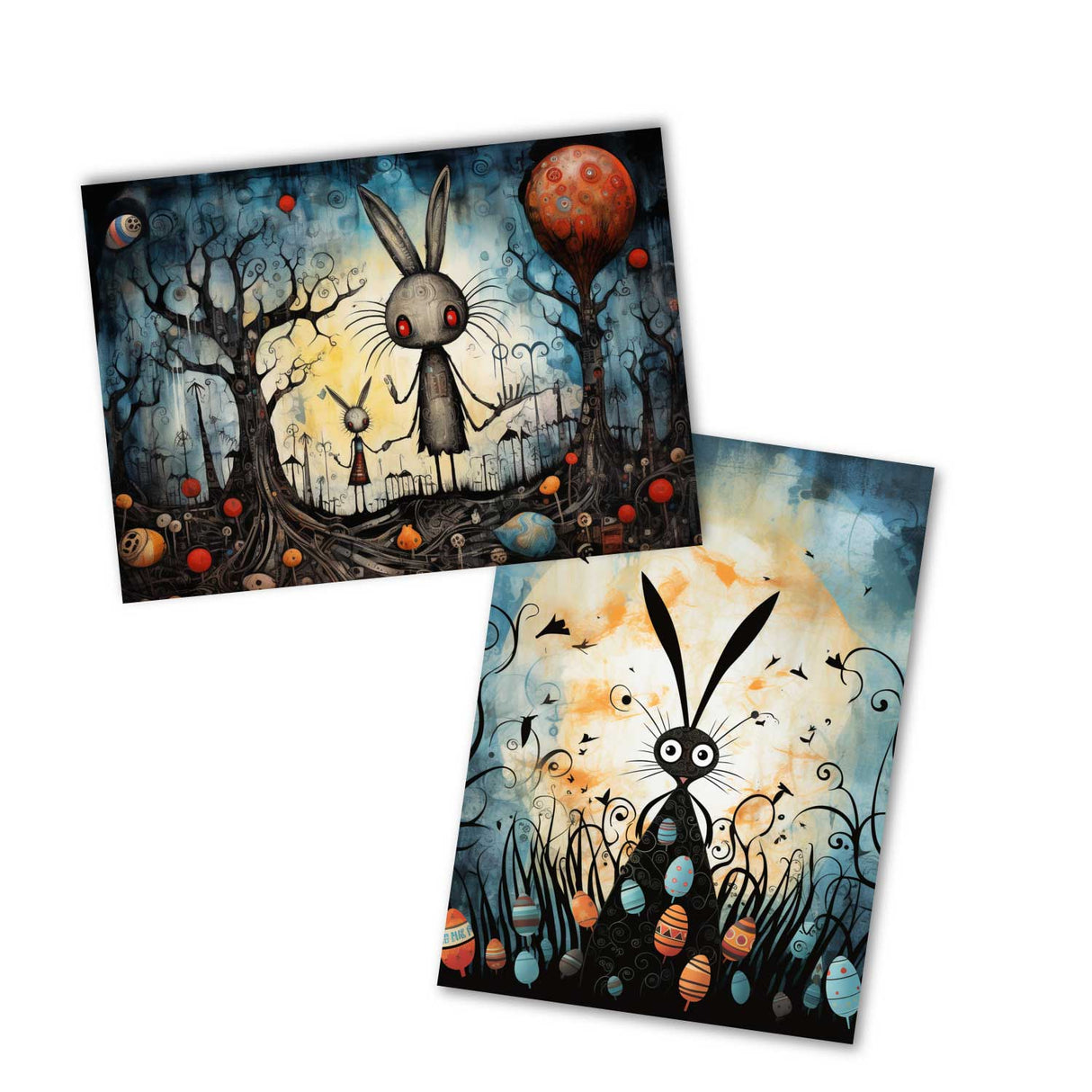 Ostern: Schaurig schöne Oster Grußkarten Set (10 Karten) | Kunstvolle grusselige Osterkarten | Karte mit Grußbotschaft | Tim Burton Style