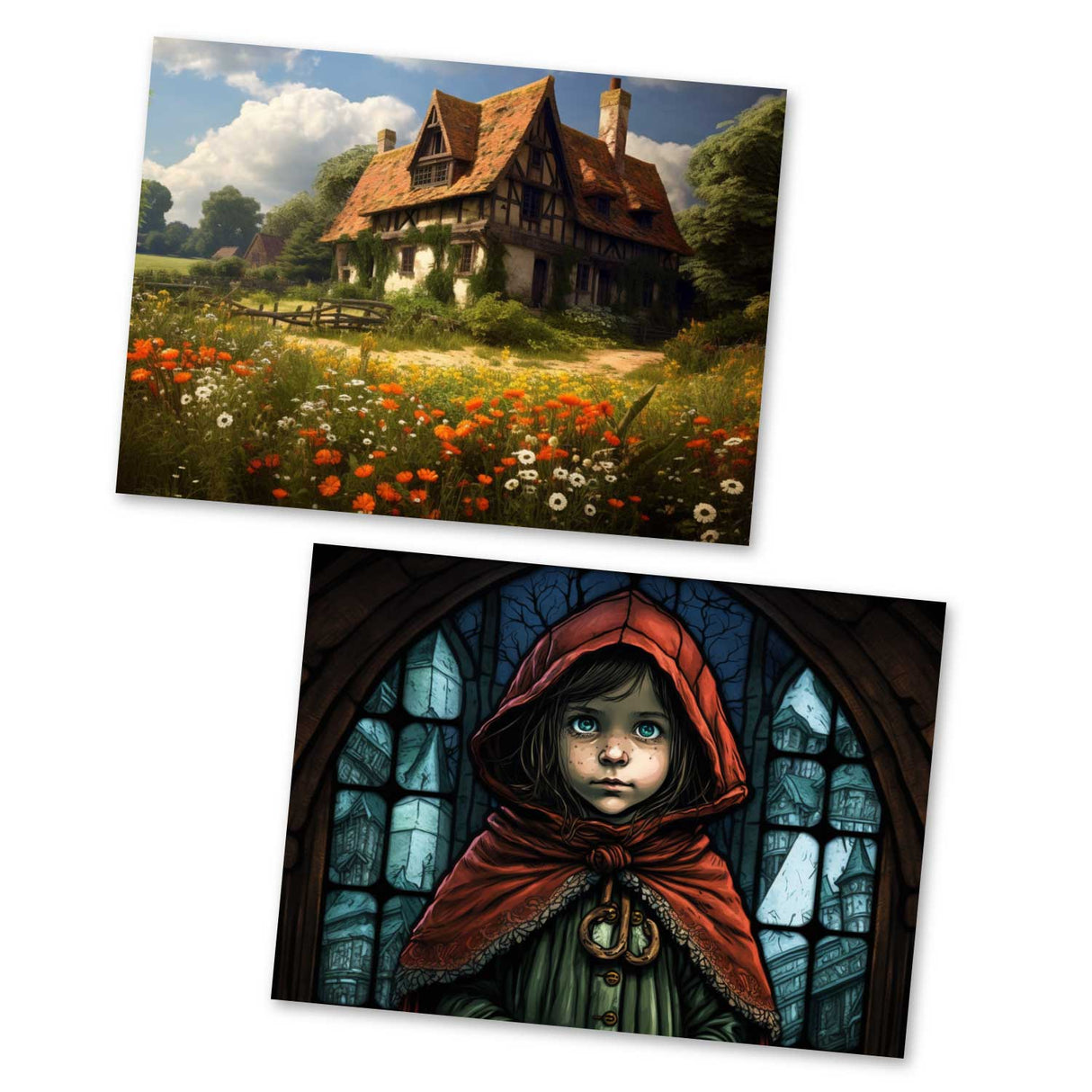 Rotkäppchen (15 Cards) Illustrierte Märchen Stained Glass I von den Gebrüdern Grimm im Original als kunstvolles Set