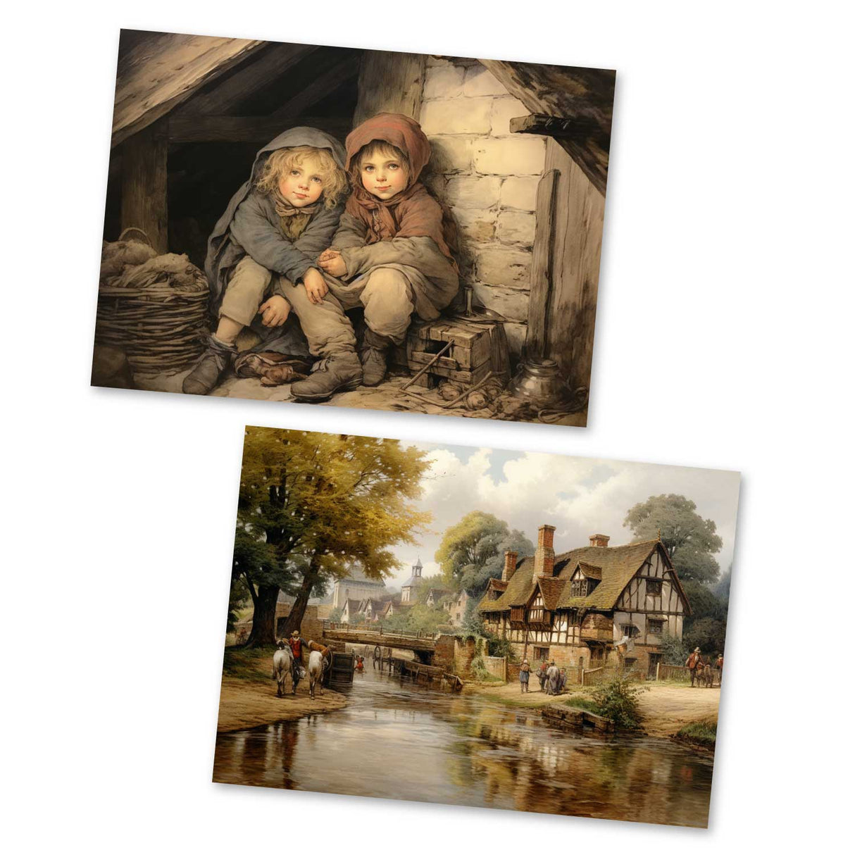 Sterntaler Karten Set A6 (15 Cards) Illustrierte Märchen im Biedermeier Stil I von den Brüdern Gimm im Original als kunstvolles Set