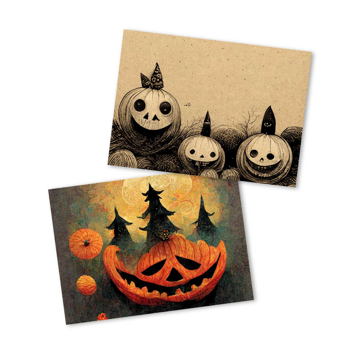 8 Halloween Grußkarten | Kunstvolle Halloween Karten | Geschenk | Karte mit Grußbotschaft | Postkarte | Kürbis Karten