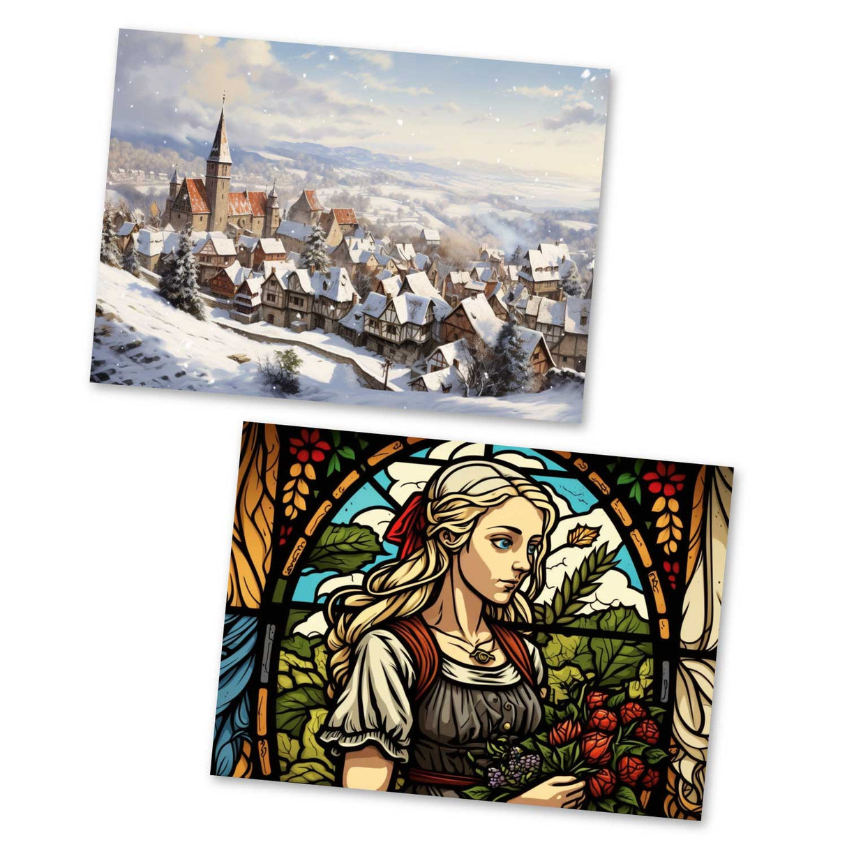 Frau Holle Karten Set A6 (15 Cards) Illustrierte Märchen Stained Glass I von den Gebrüdern Grimm im Original als kunstvolles Set