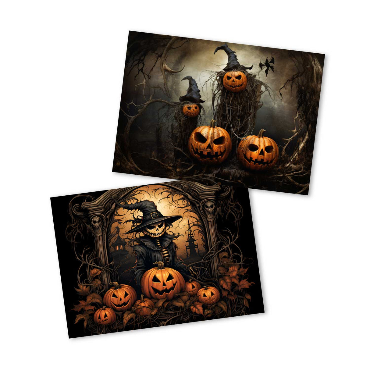 Halloween Grußkarten Set V2 (10 Karten) | Kunstvolle Halloween Karten