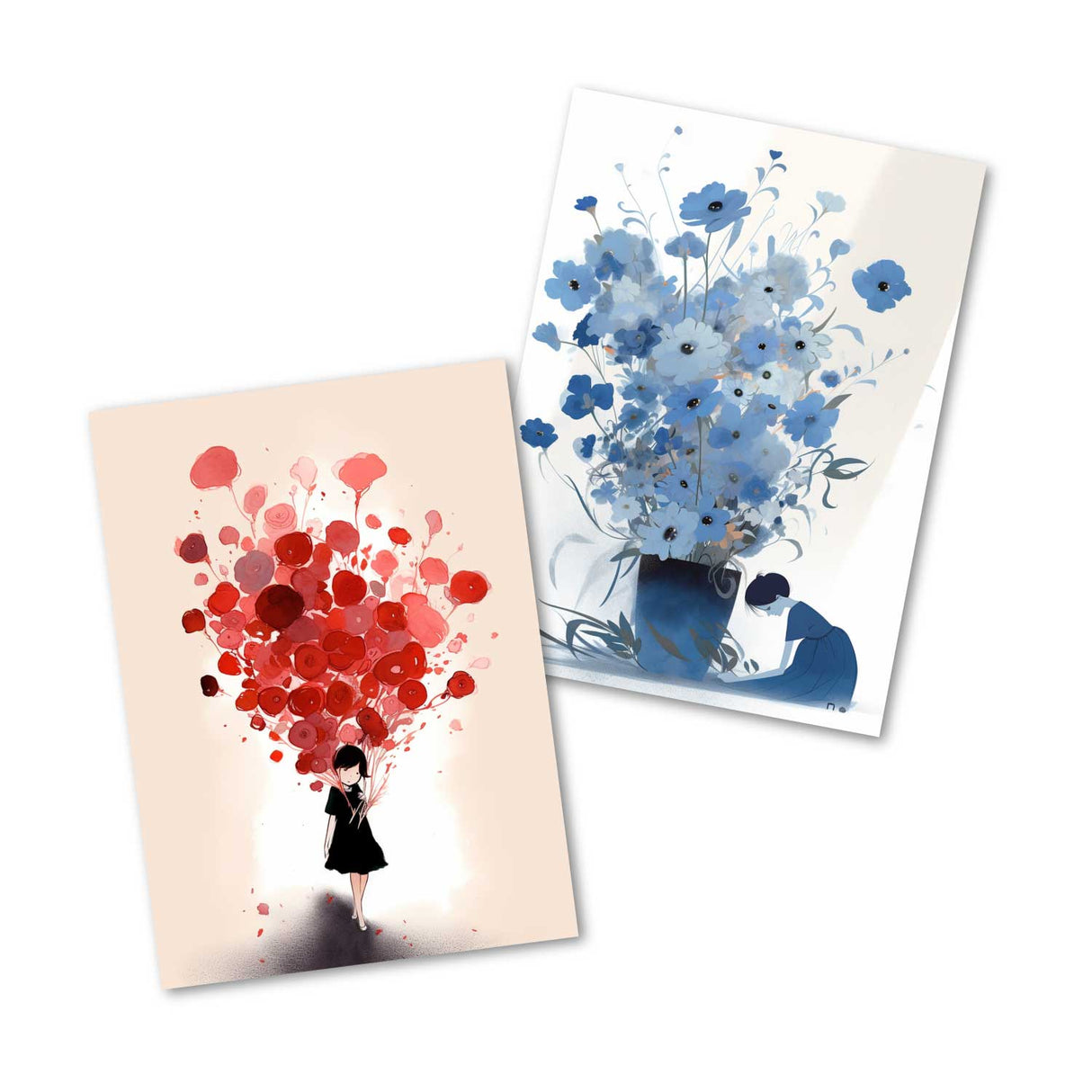 Kunstvolle Blumengrüße Geburtstagskarten - Grußkarten Set (10 Karten) | Aquarell Look | Postkarte oder Klappkarte | Design Aquarell