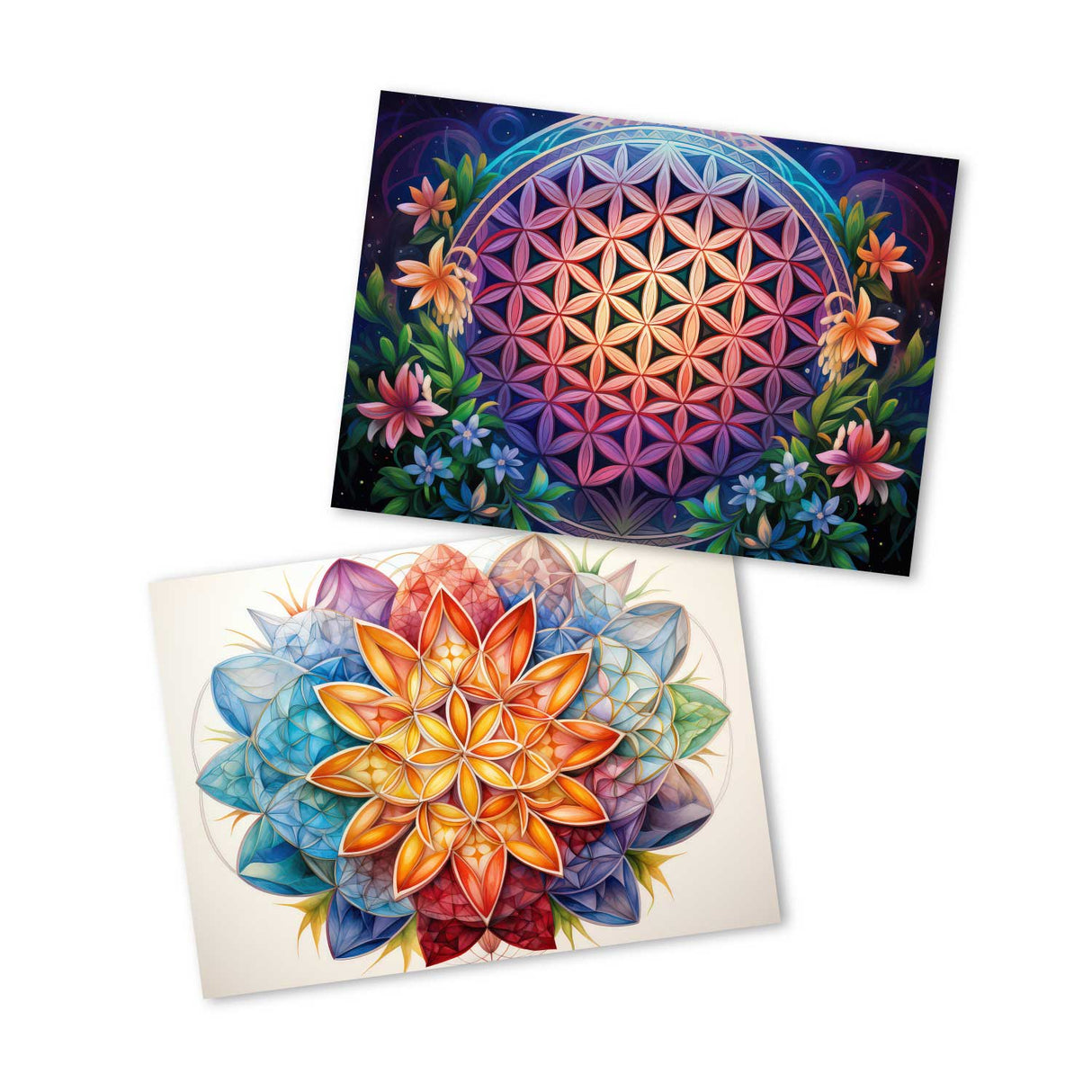 Colorful Flower of Life Card Set (10 cards) | Flower of Life | Poison | Wall Decoration | Image Deco Spiritual | decoration