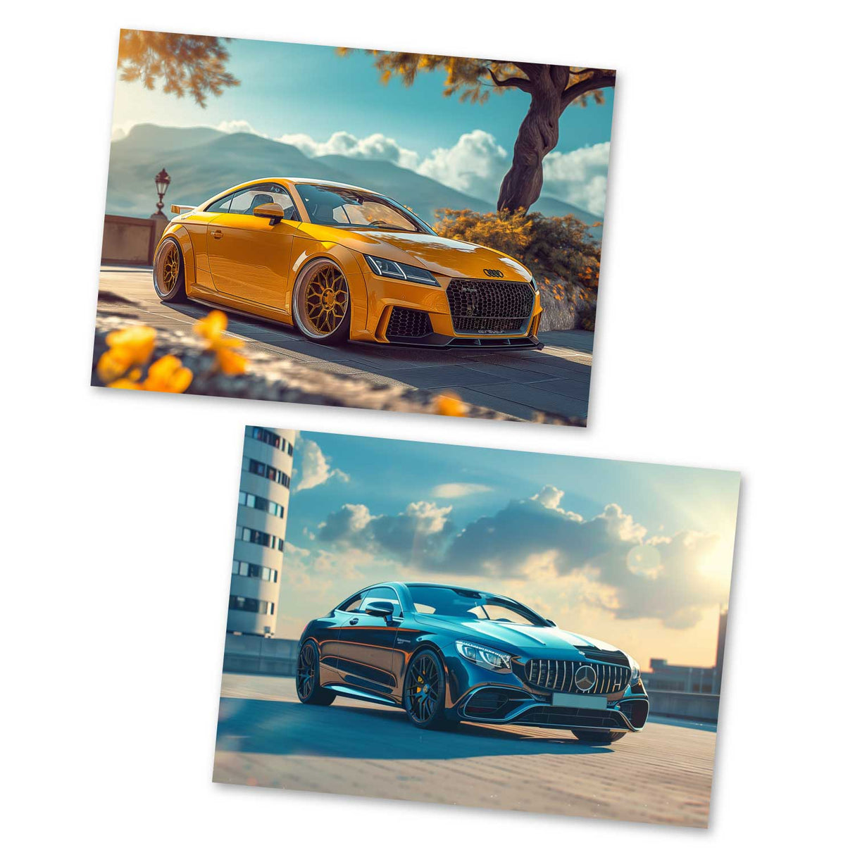 Die schönsten Autos als Grußkarten im Set VOL 2 (15 Karten) | Kunstvolle Motivkarten Autos | Cars, Mercedes, Ford,