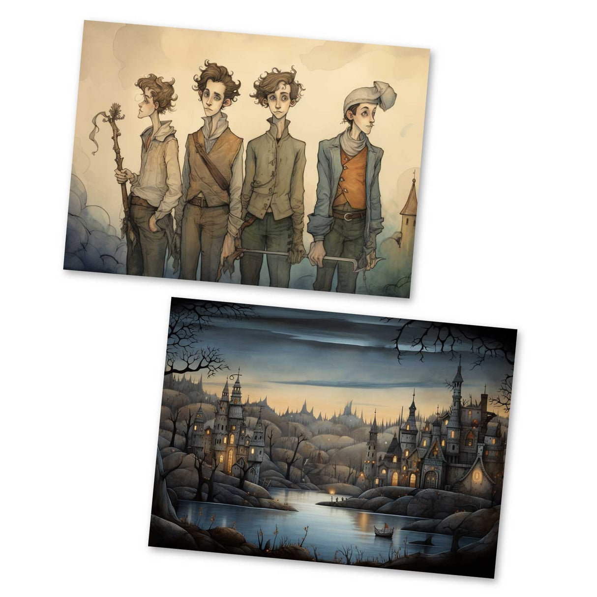 Der Mond Karten Set A6 (15 Cards) Illustriertes Märchen I von den Gebrüdern Grimm im Original als kunstvolles Set I Halloween Creepy Motive