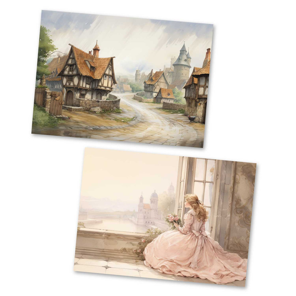 Die Prinzessin auf der Erbse Set A6 (15 Cards) kunstvoll Illustrierte Märchen I von H.C. Andersen im Original als kunstvolles Set