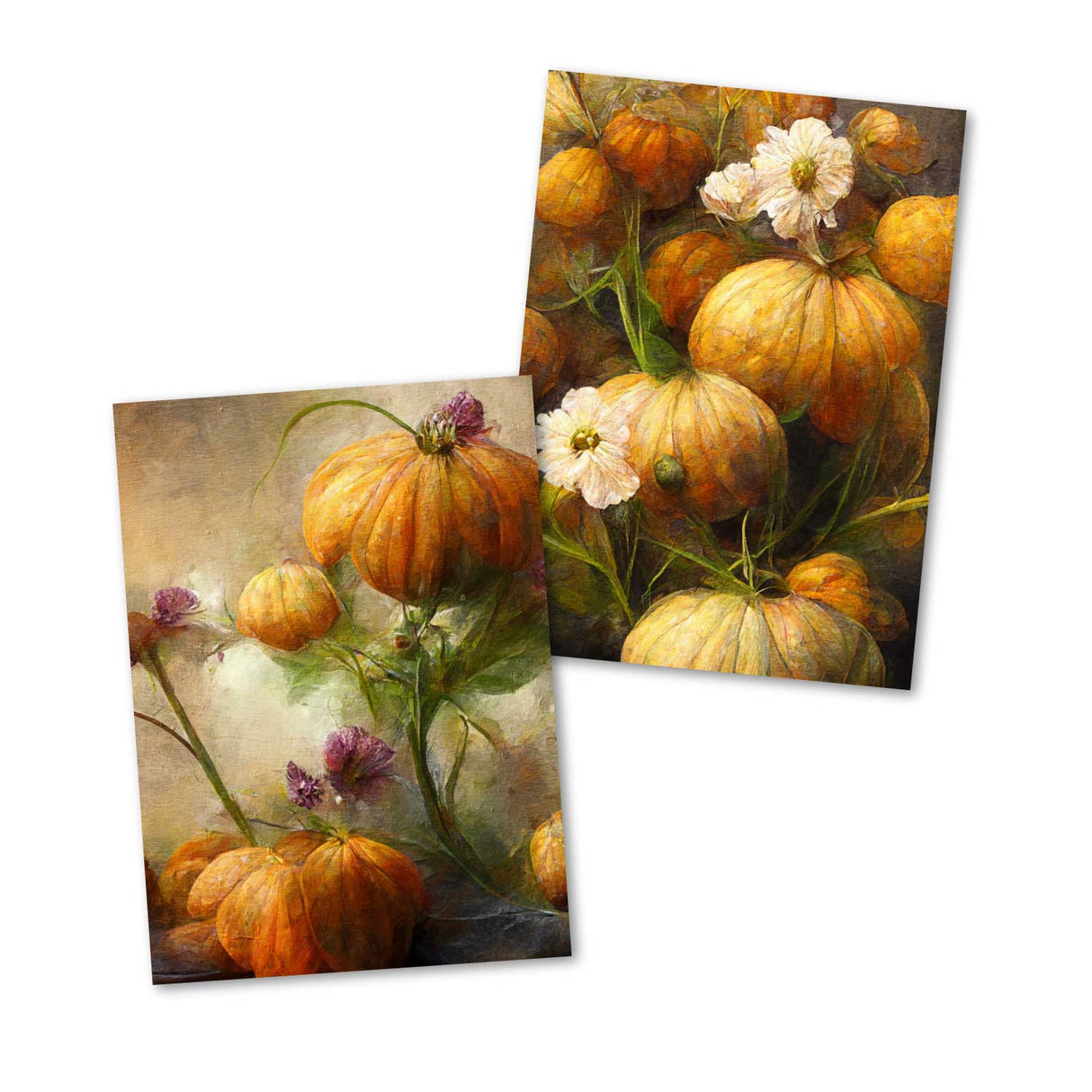 Postkarten A6 Set (10 Cards) Vintage Herbstblumen Kürbisse I digital Painting I Neutrale Grußkarten mit herbstlichen Aquarellmalerei