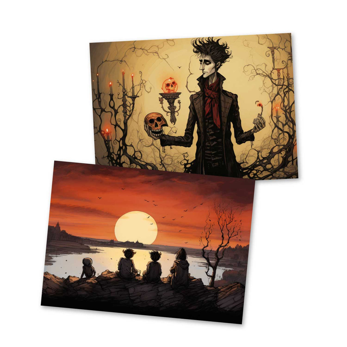 Der Mond Karten Set A6 (15 Cards) Illustriertes Märchen I von den Gebrüdern Grimm im Original als kunstvolles Set I Halloween Creepy Motive