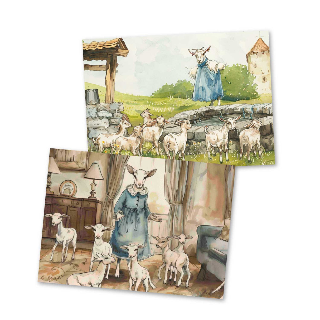 Der Wolf und die sieben jungen Geißlein Karten Set A6 (15 Cards) Illustriertes Märchen I von den Brüdern Grimm im Original I Vintage Karten