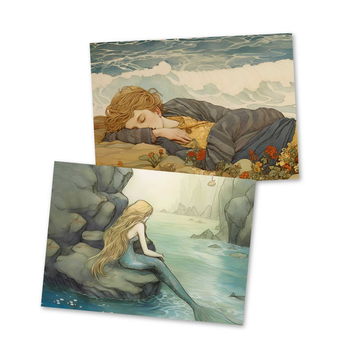 Die kleine Meerjungfrau Karten Set A6 (15 Cards) Illustrierte Märchen im Jugendstil I von H.C. Andersen im Original als kunstvolles Set