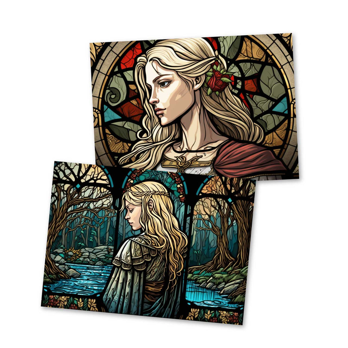 Die Gänsemagd Set A6 (15 Cards) Illustrierte Märchen Stained Glass I von den Gebrüdern Grimm im Original als kunstvolles Set