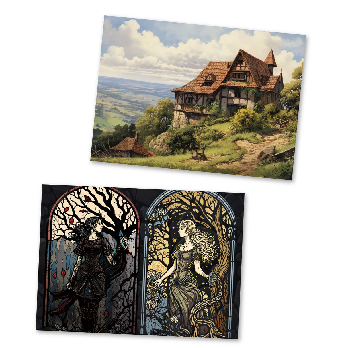 Frau Holle Karten Set A6 (15 Cards) Illustrierte Märchen Stained Glass I von den Gebrüdern Grimm im Original als kunstvolles Set