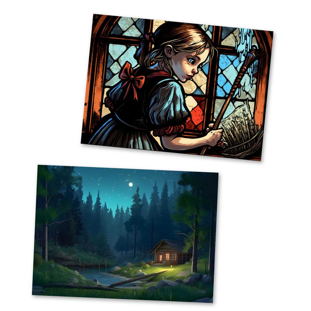 Hänsel und Gretel Karten Set A6 (15 Cards) Illustrierte Märchen Stained Glass I von den Gebrüdern Grimm im Original als kunstvolles Set