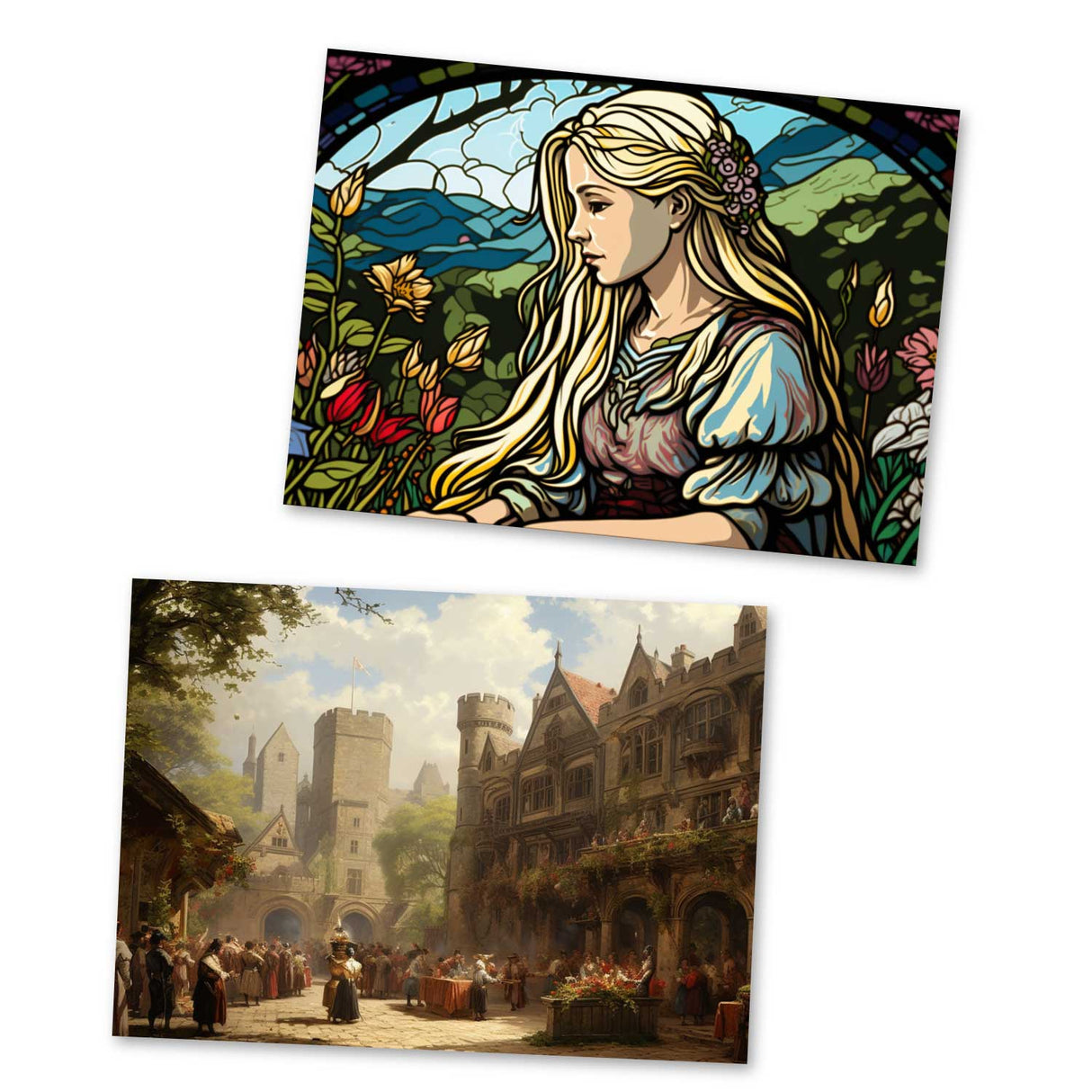 Die Gänsemagd Set A6 (15 Cards) Illustrierte Märchen Stained Glass I von den Gebrüdern Grimm im Original als kunstvolles Set