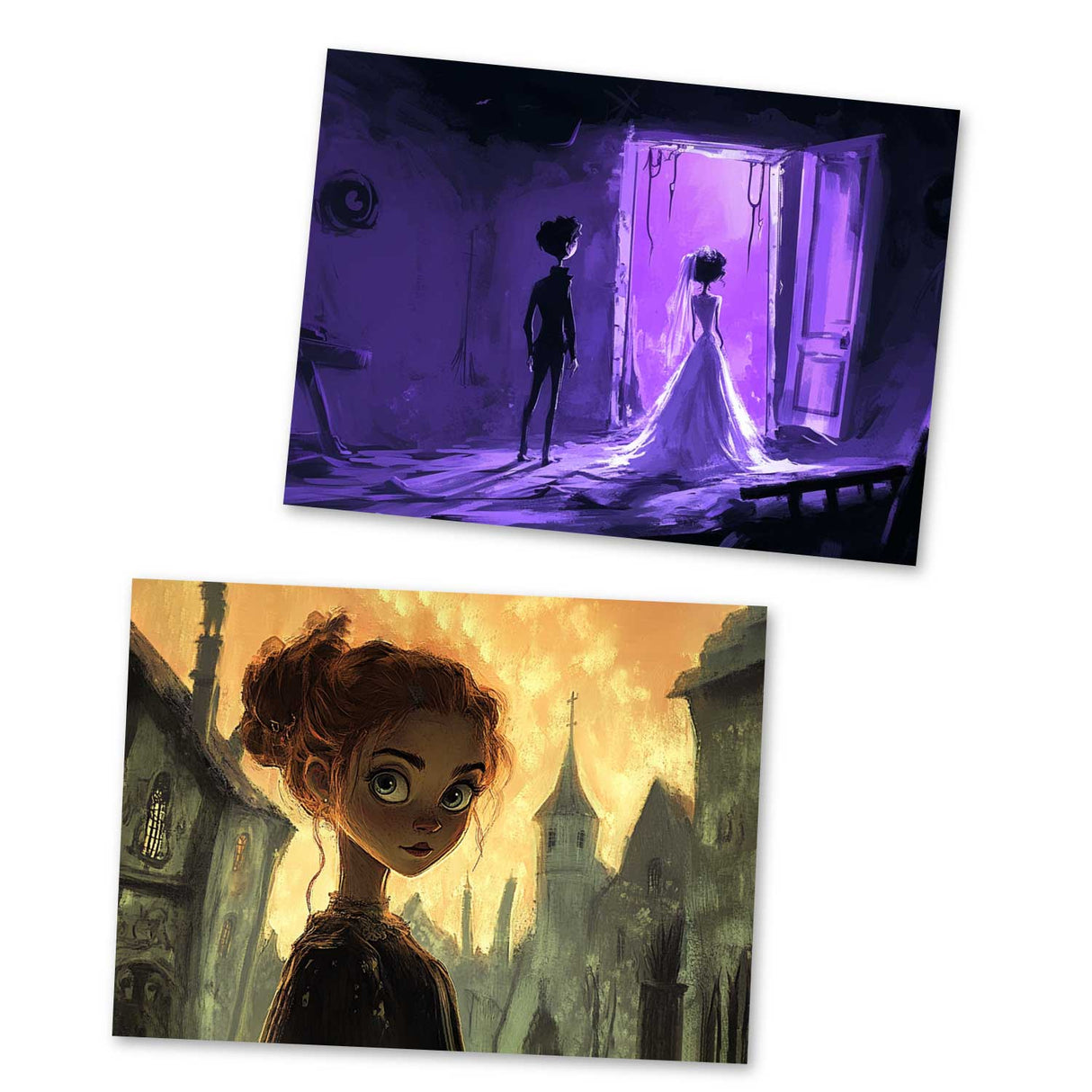 Die Leichenbraut Karten Set A6 (15 Cards) Illustriertes Märchen I jüdisches Märchen im Original als kunstvolles Set I Halloween Corpse Bride Creepy Motive