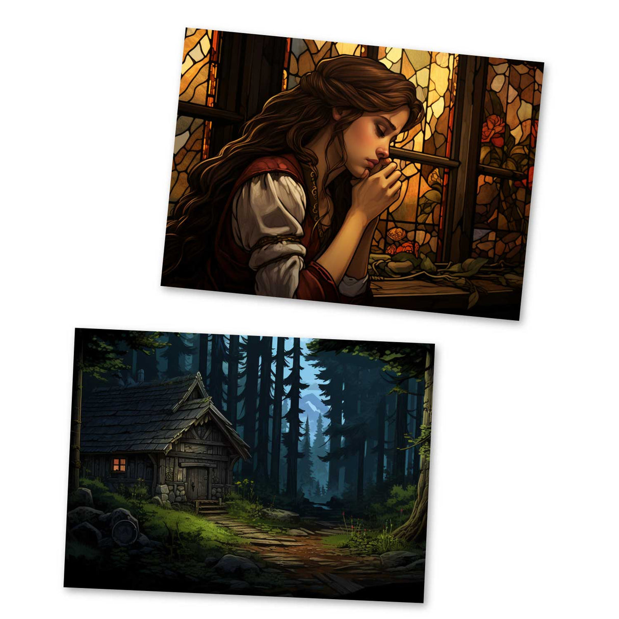 Brüderchen und Schwesterchen Karten Set A6 (15 Cards) Illustrierte Märchen Stained Glass I Gebrüdern Grimm im Original als kunstvolles Set