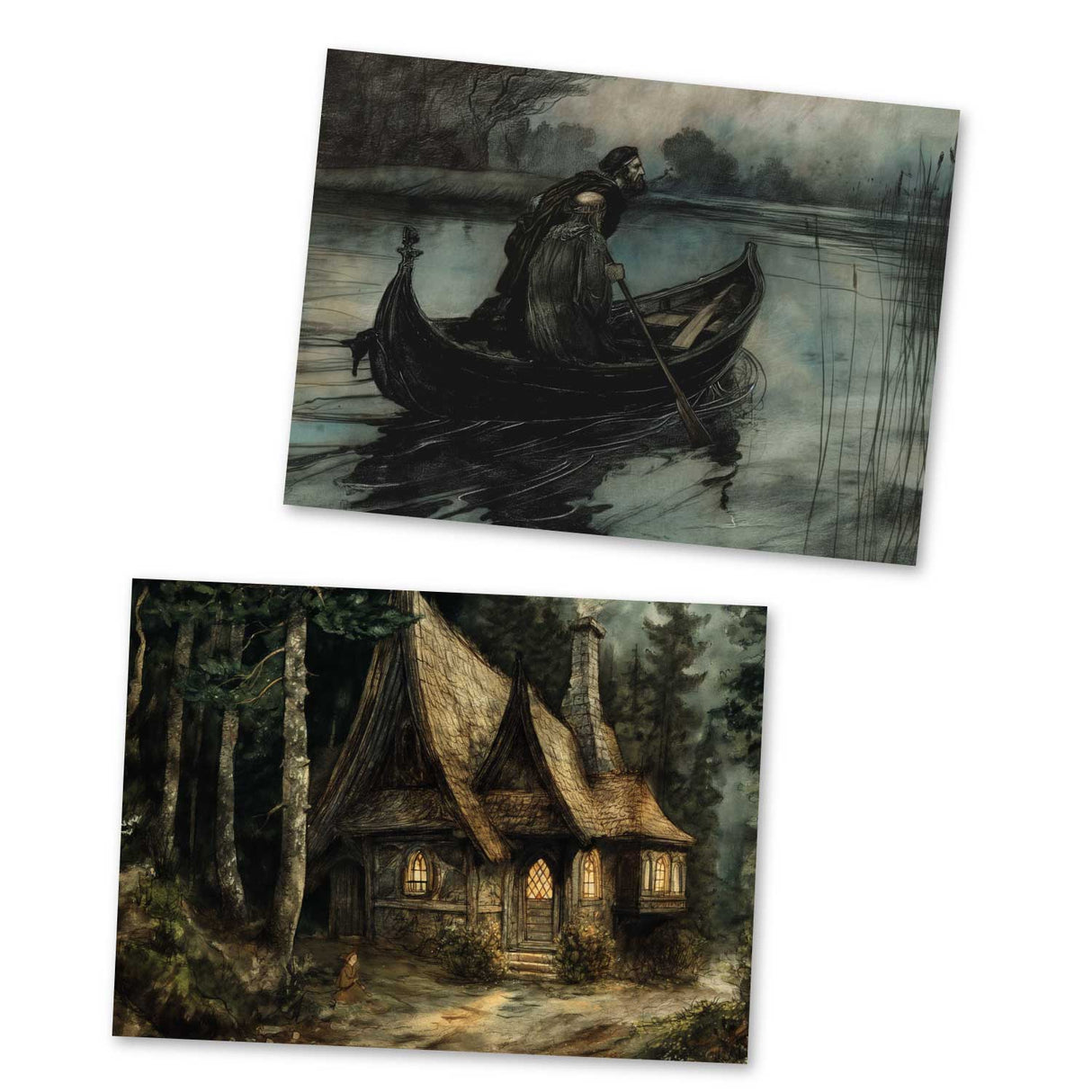 Der Teufel mit den drei goldenen Haaren Karten Set A6 (15 Cards) Illustrierte Märchen Zeichnung I von den Brüdern Grimm im Original