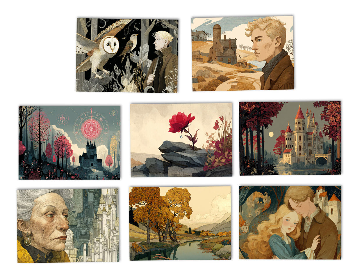 Jorinde und Joringel Set A6 (8 Cards) Illustriertes Märchen I Gebrüdern Grimm als kunstvolles Set