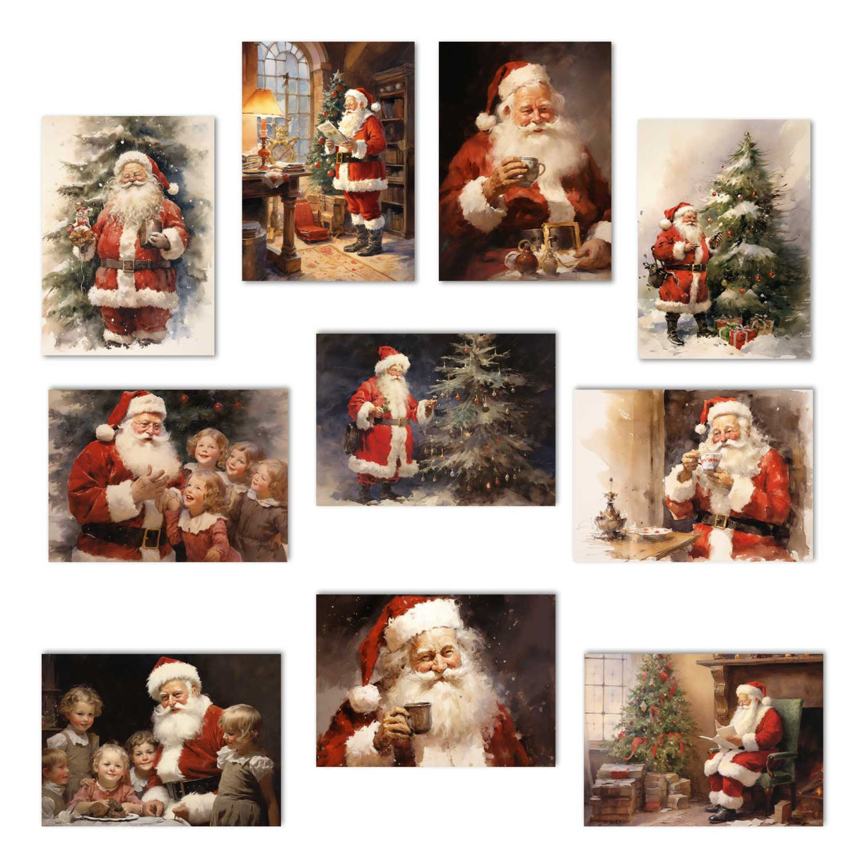 Santa Clause V2- Weihnachtskarten (10 Karten) | Vintage Weihnachten | Geschenk | Aquarellzeichnung Nikolaus I Postkarte Klappkarte