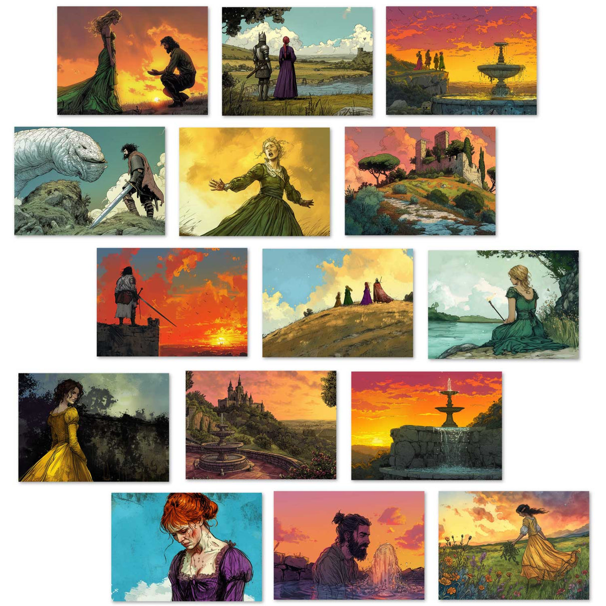 Der Brunnen des wahren Glücks Karten Set A6 (15 Cards) Illustriertes Harry Potter Märchen von Beedle dem Barden I Fantasy Postkarten