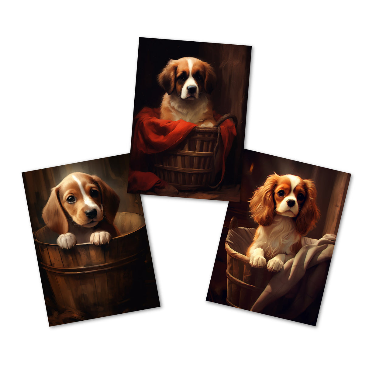 Hundewelpen Grußkarten Set (15 Karten) | Süße kunstvolle Karten mit Welpen verschiedener Rassen | Digital Painting - Oil - Einzel Set