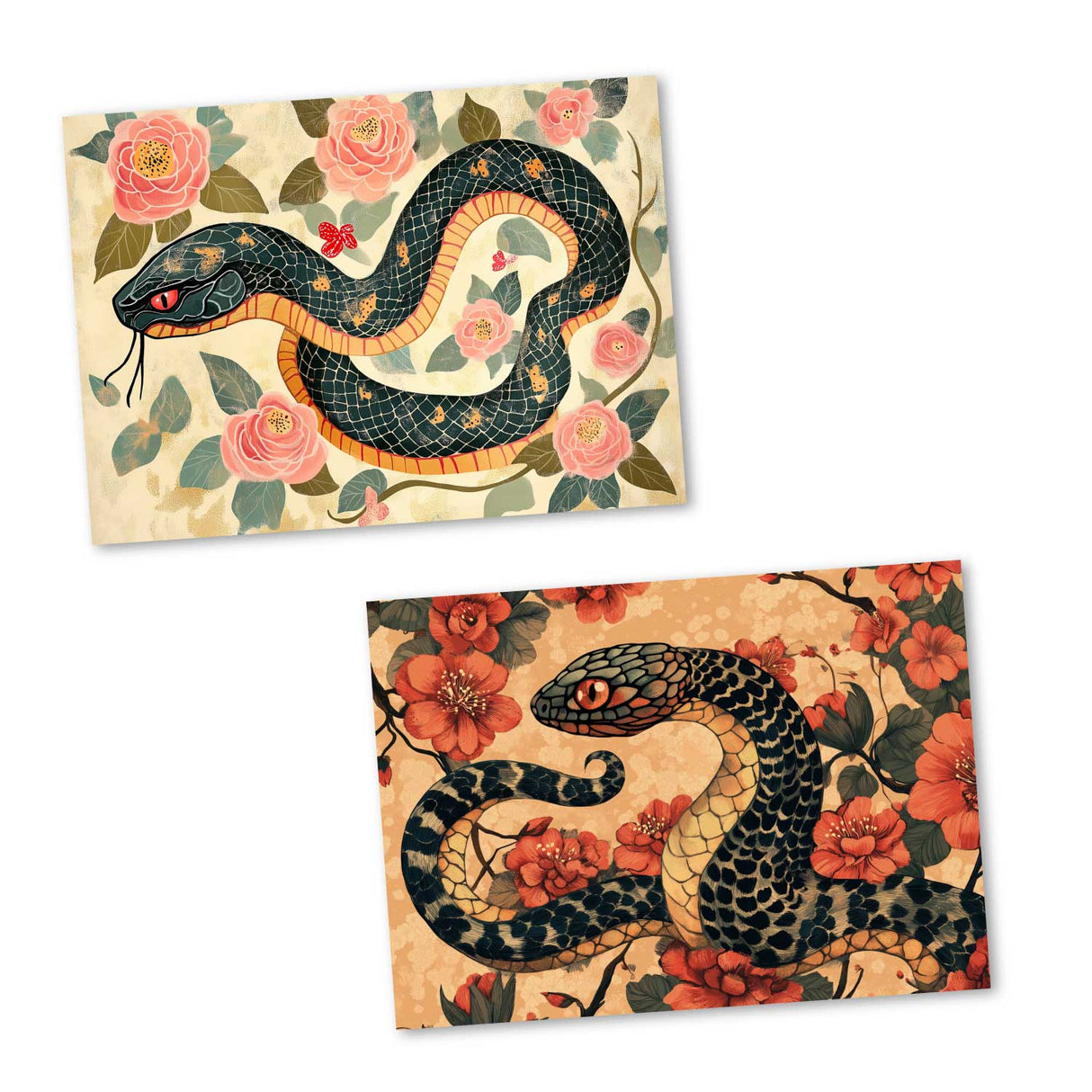 Jahr der Schlange 2025 Postkarten A6 Set (10 Cards) Schlangen Jahr chinesische Sternzeichen asiatische Kultur I Kunstvolle Schlangen Karten