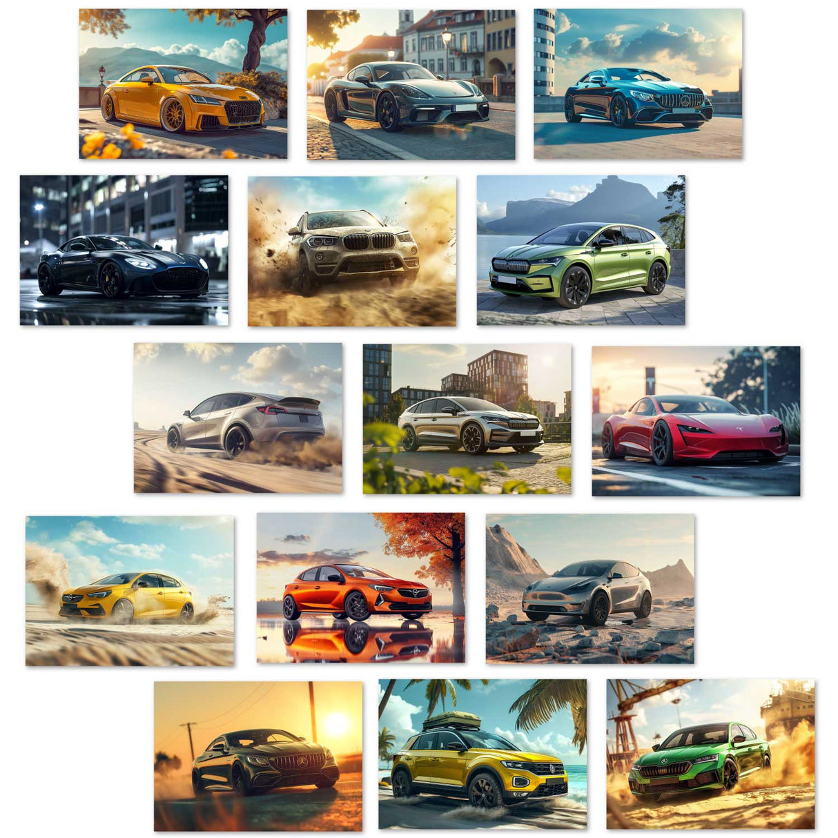 Die schönsten Autos als Grußkarten im Set VOL 2 (15 Karten) | Kunstvolle Motivkarten Autos | Cars, Mercedes, Ford,