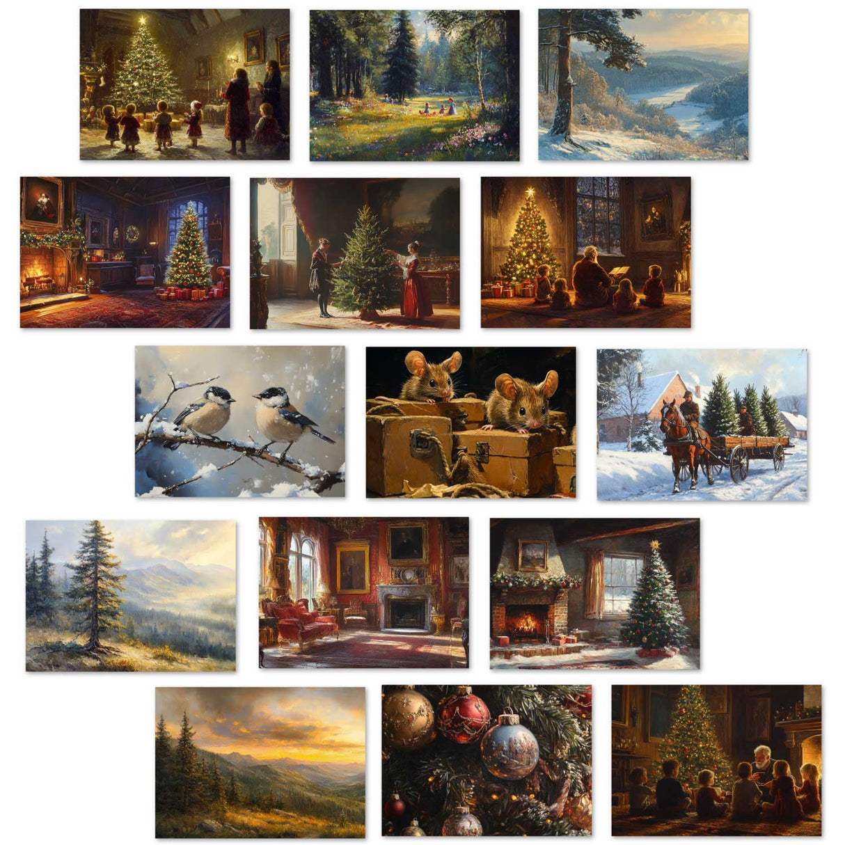 Der Tannenbaum - Märchen von H.C. Andersen Set A6 (15 Cards) klassisch Illustriert I Weihnachtsbaum I kunstvolles Set