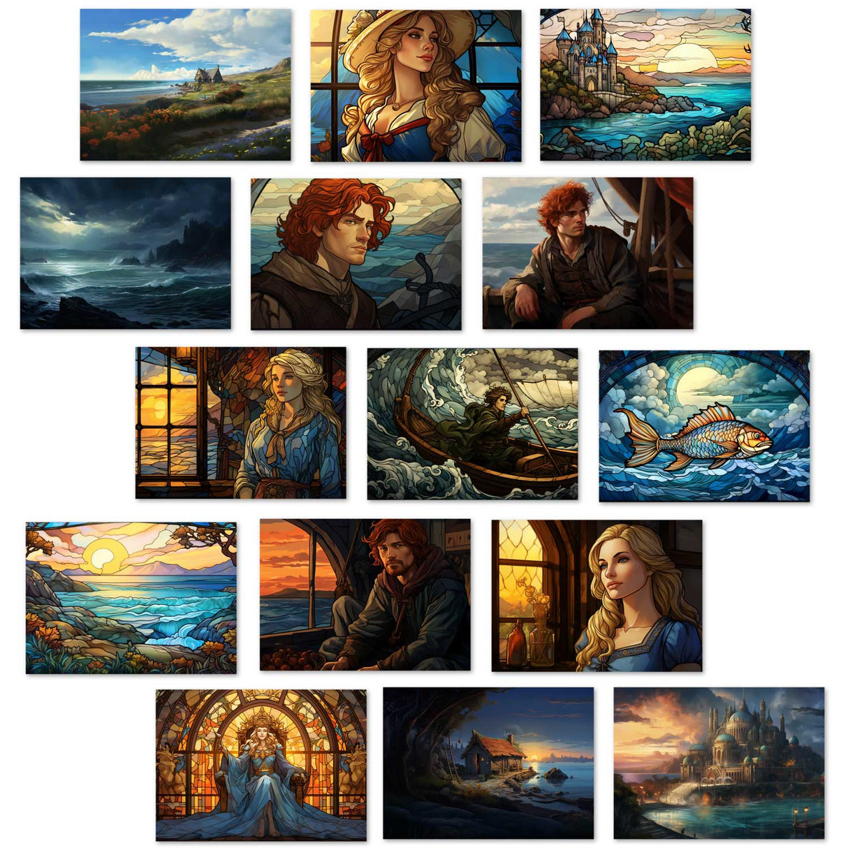 Der Fischer und seine Frau Karten Set A6 (15 Cards) klassisches Illustriertes Märchen I Steinglass Fenster Brüder Grimm I kunstvolles Set