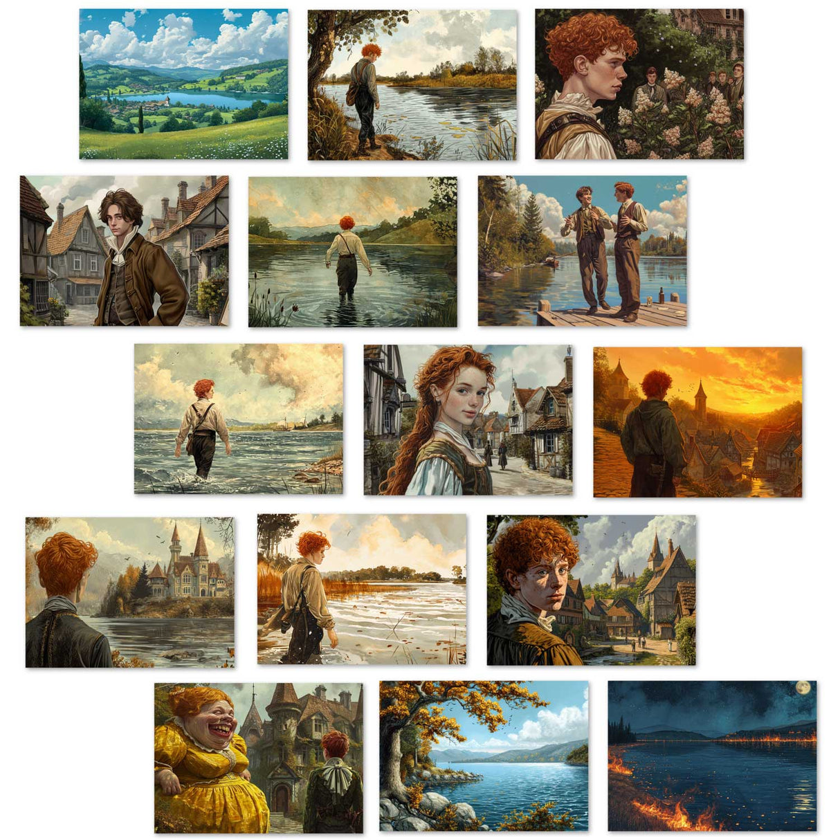 Der verzauberte See Set A6 (15 Cards) Illustriertes irisches Märchen I Gebrüdern Grimm Übersetzung von T. C. Croker als kunstvolles Set