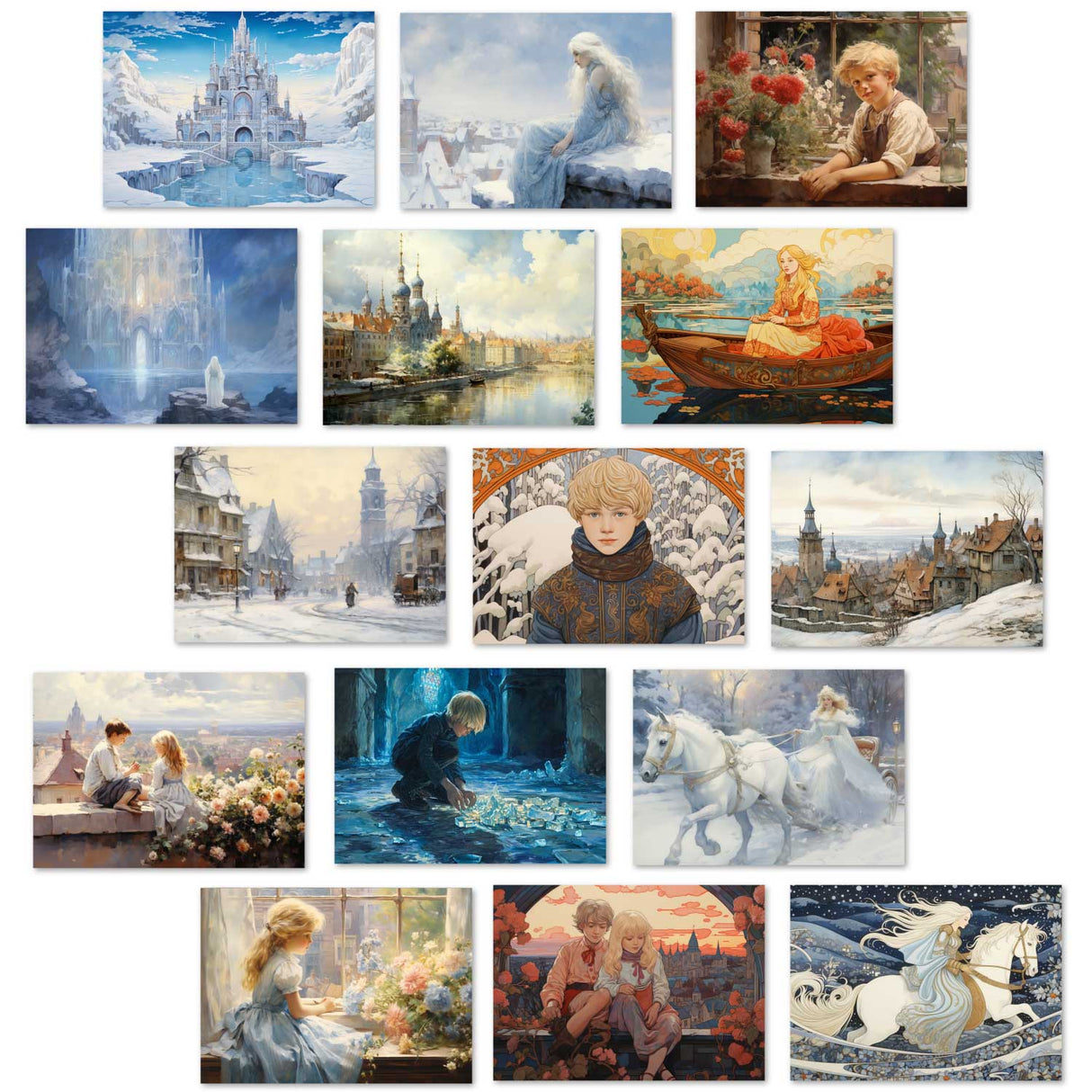 Die Schneekönigin (15 Cards) Illustriertes Wintermärchen I von H.C. Andersen im Original als kunstvolles Set I Die Eiskönigin im Original