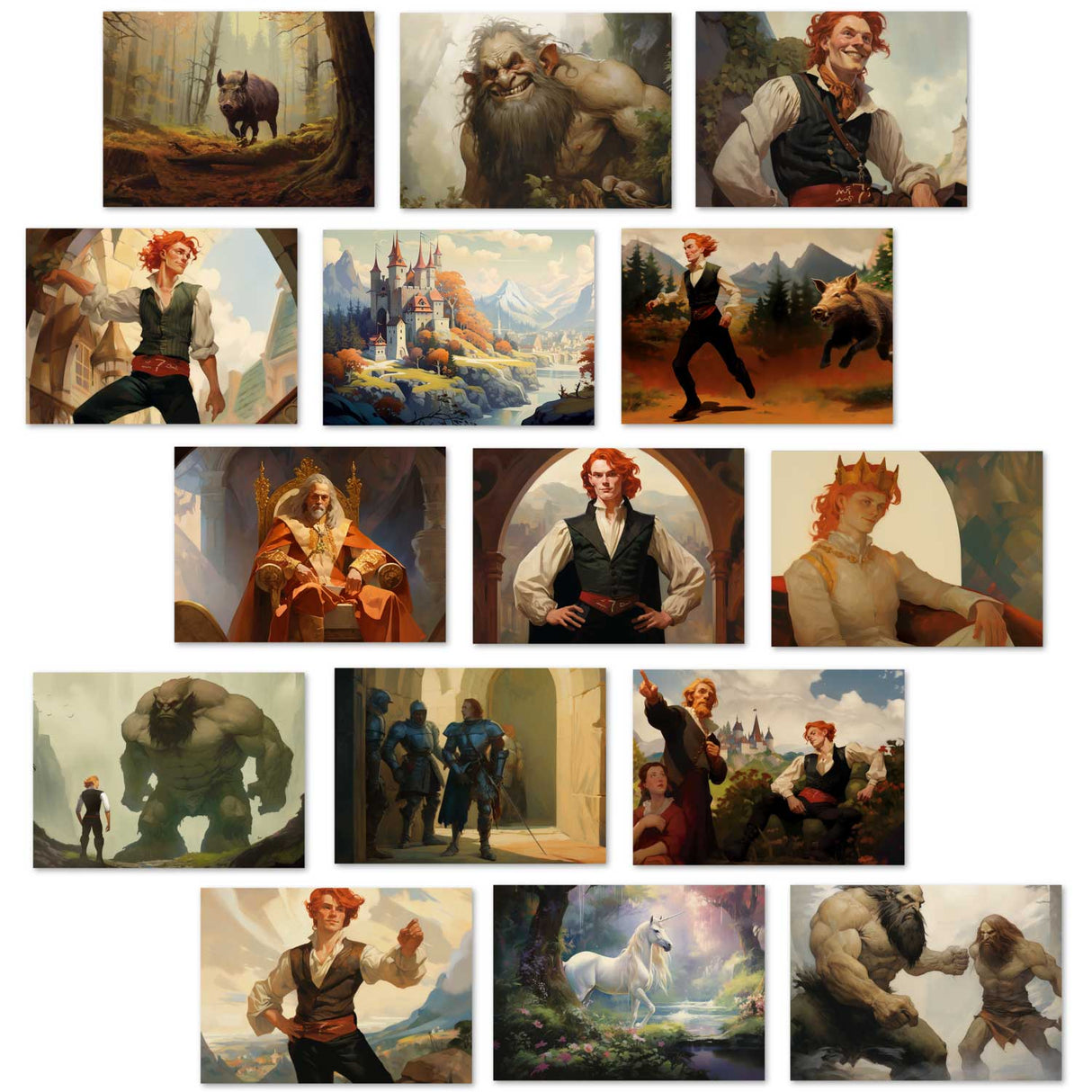 Das tapfere Schneiderlein Set A6 (15 Cards) kunstvoll Illustrierte Märchen I von den Brüdern Grimm im Original als kunstvolles Set