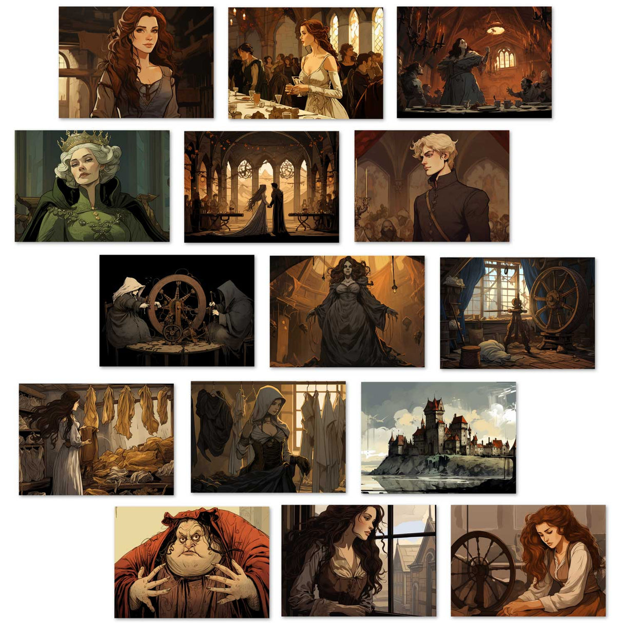 Die drei Spinnerinnen Karten Set A6 (15 Cards) Illustriertes Märchen I von den Gebrüdern Grimm im Original als kunstvolles Set