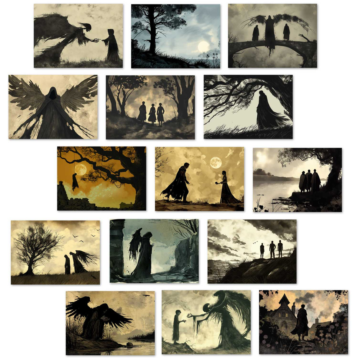 Die drei Brüder Set A6 (15 Cards) kunstvoll Illustrierte Märchen aus dem Harry Potter Universum I Heiligtümer des Todes