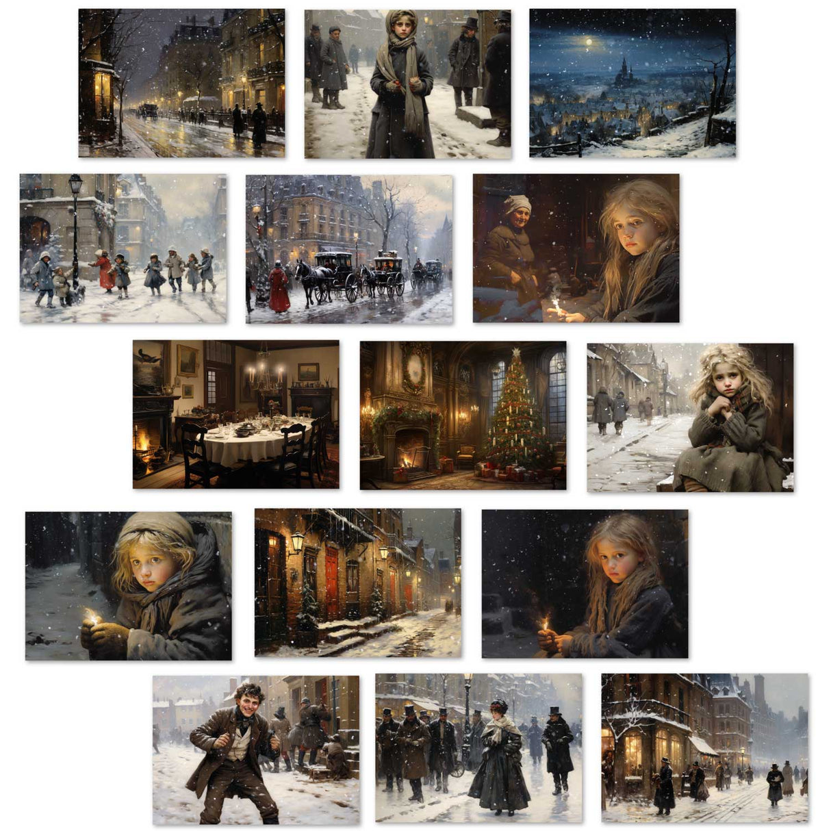 Sterntaler Karten Set A6 (15 Cards) Illustrierte Märchen im Biedermeier Stil I von den Brüdern Gimm im Original als kunstvolles Set